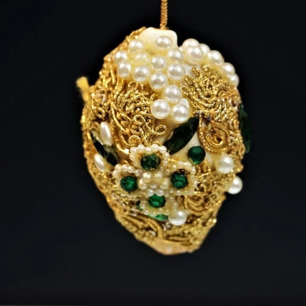 Vintage Christmas Ornament Seashell Beaded Mica Ribbon UNIQUE